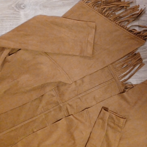 Chico's sueded brown fringe open lightweight cardigan jacket size 0 XS 4-6 - Picture 15 of 15